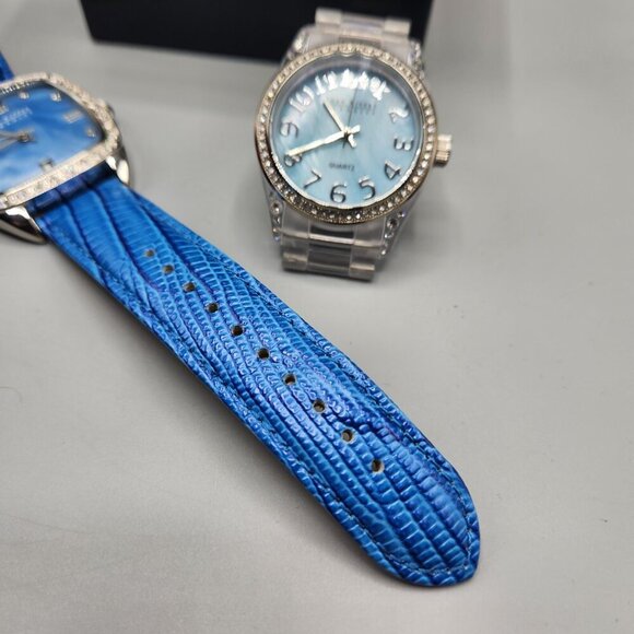 Joan Rivers Classics Collection Watch Lot V377 Blue Leather & Clear Bands NEW - Picture 5 of 12